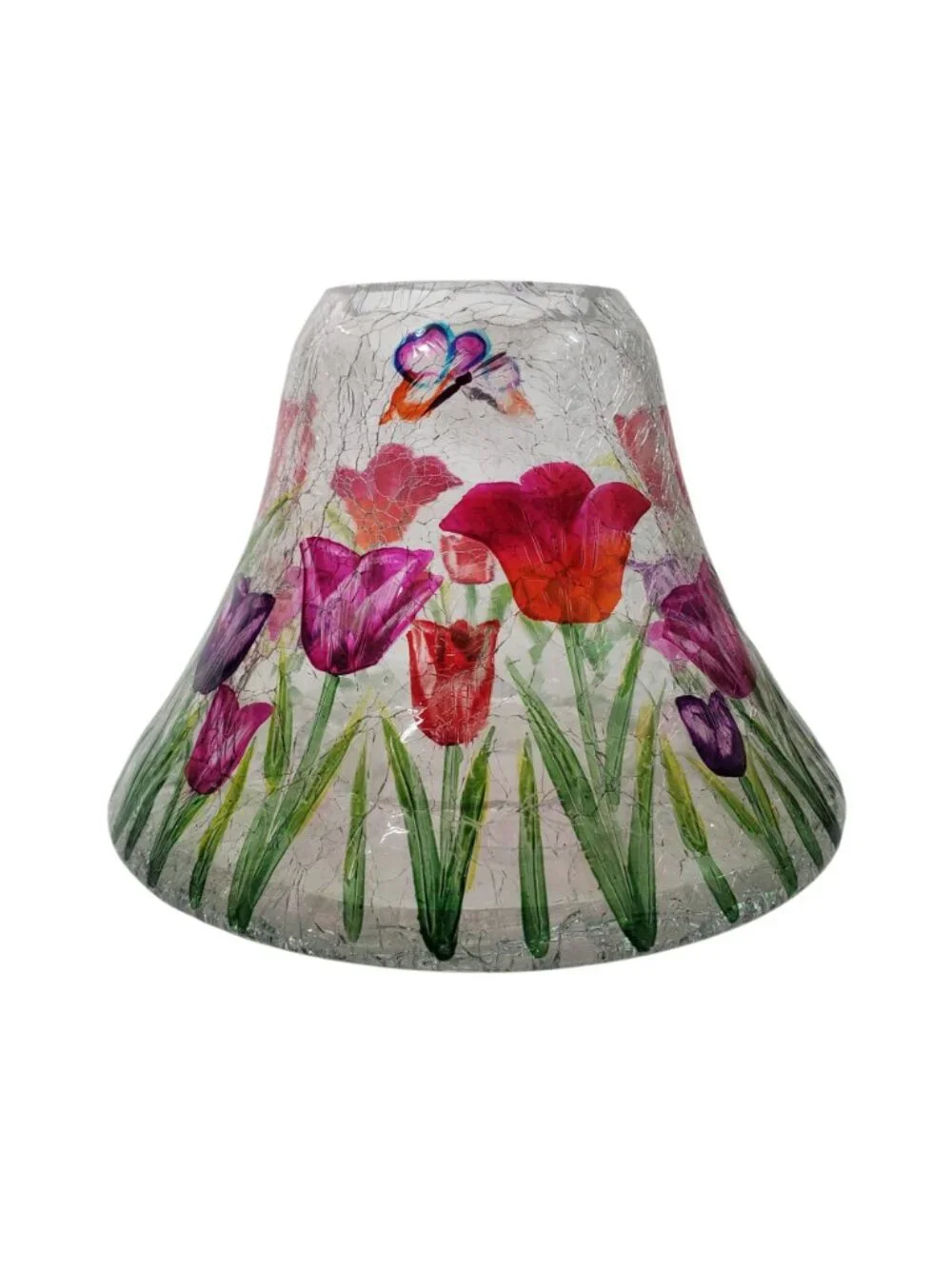 Yankee Candle Tulip Floral Crackle Glass Lamp Shade Topper Butterfly Ladybug